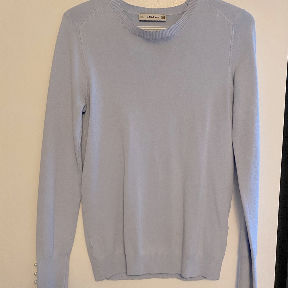 Zara Baby Blue Blouse with Pearls